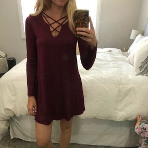 Long sleeved maroon dress